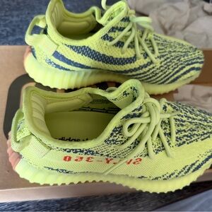 Yeezy Boost 350 V2, NWT, size 5.5, adidas Neon Yellow and Blue Athletic Sneakers